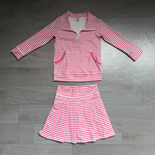 preorder Samples GLD1699 Yoga Pink Striped Long Sleeve Skorts Girls Set