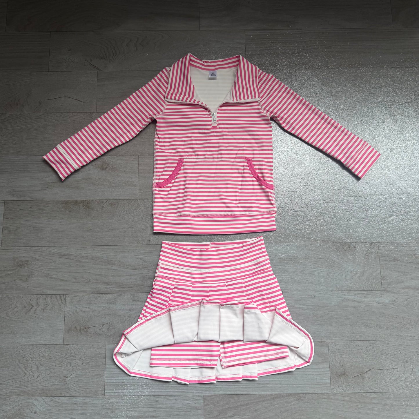 preorder Samples GLD1699 Yoga Pink Striped Long Sleeve Skorts Girls Set