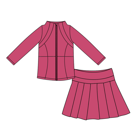 preorder GLD1703 Yoga Hot Pink Zipper Long Sleeve Skorts Girls Set