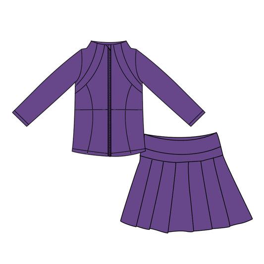 preorder GLD1704 Yoga Purple Zipper Long Sleeve Skorts Girls Set