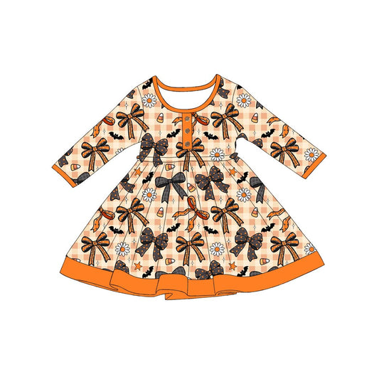 preorder GLD1708 Halloween Bows Corn Candy Long Sleeve Girls Dress