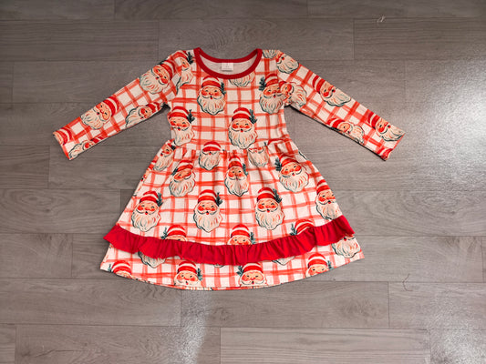 preorder Samples GLD1710 Christmas Santa Red Long Sleeve Girls Dress