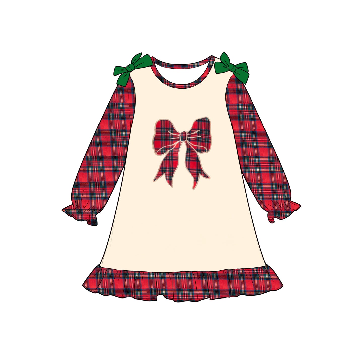 preorder GLD1711 Christmas Red Bows Long Sleeve Girls Dress