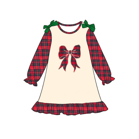 preorder GLD1711 Christmas Red Bows Long Sleeve Girls Dress