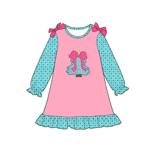 preorder GLD1712 Christmas tree Long Sleeve Girls Dress