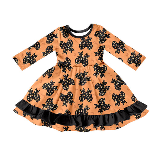 preorder GLD1713 Halloween Bows Corn Candy Long Sleeve Girls Dress