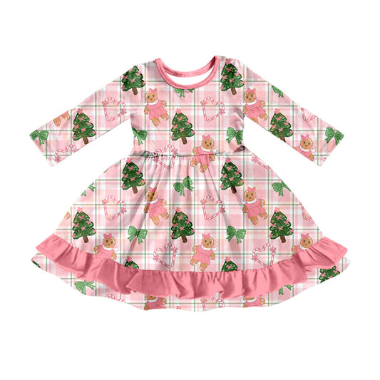 preorder GLD1714 Christmas Gingerbread Man Pink Long Sleeve Girls Dress