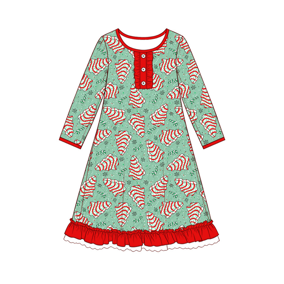 preorder GLD1719 Christmas Tis The Season Tree Long Sleeve Girls Dress