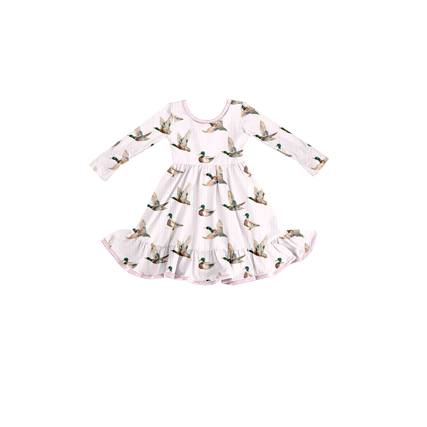 preorder GLD1725 Mallard Duck Pink Long Sleeve Girls Dress