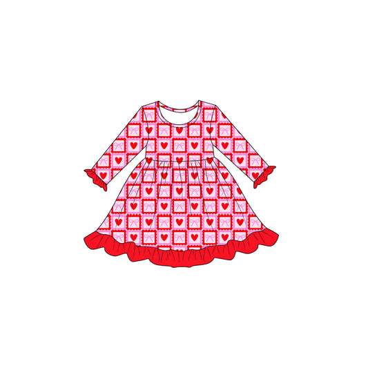 preorder GLD1726 Valentine's Day Heart Bows Long Sleeve Girls Dress