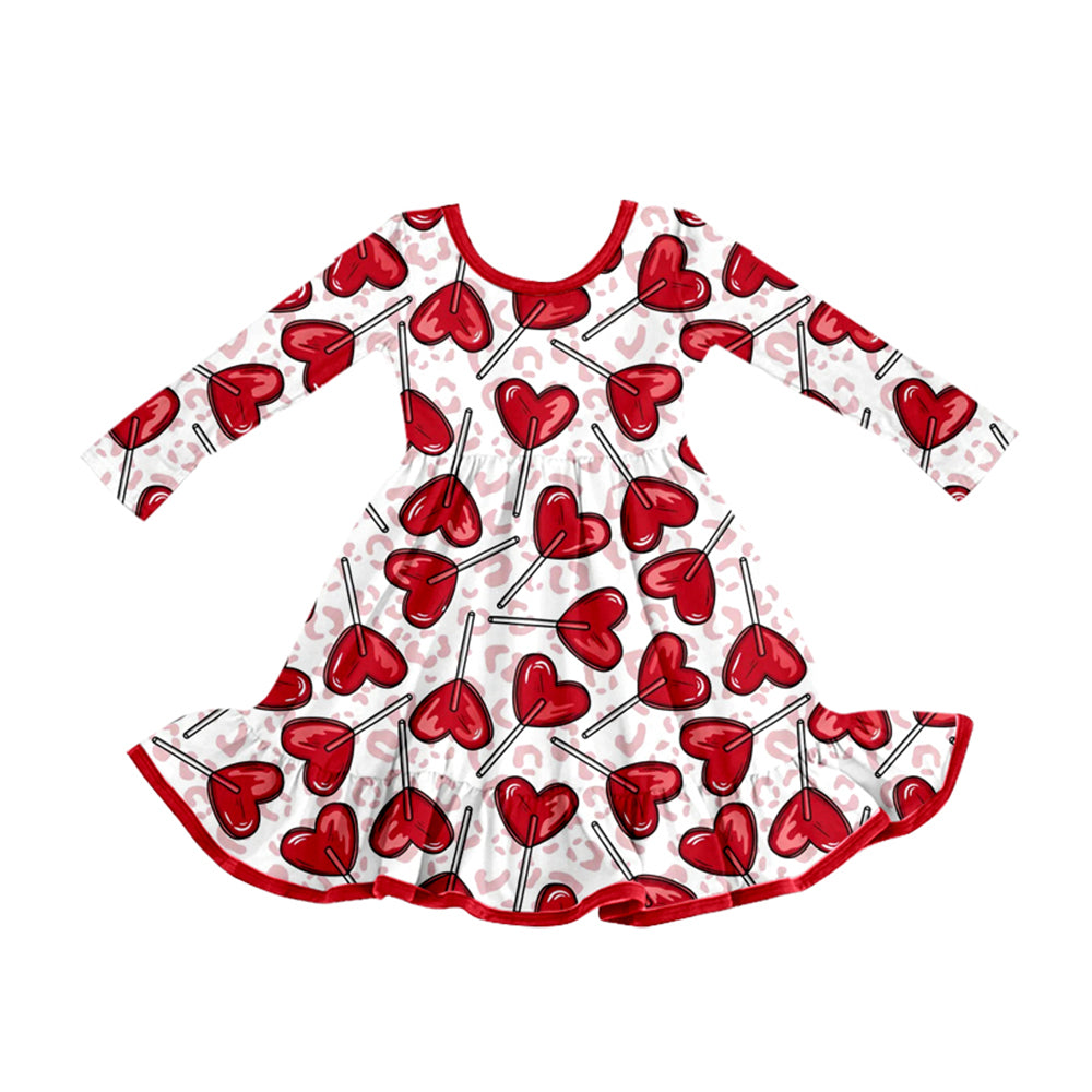 preorder GLD1718 Valentine's Day Heart Leopard Long Sleeve Girls Dress