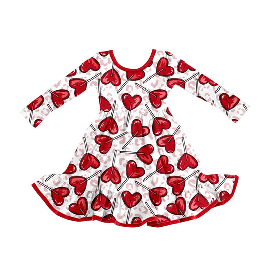 preorder GLD1718 Valentine's Day Heart Leopard Long Sleeve Girls Dress