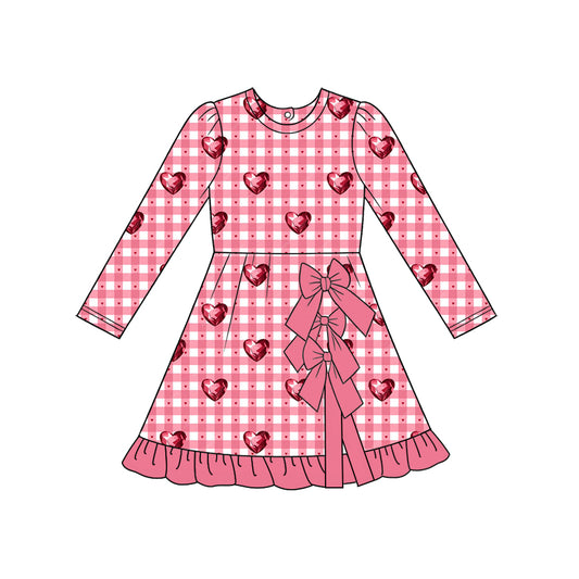 preorder GLD1750 Yoga Valentine's Heart Pink Checkered Long Sleeve Girls Dress
