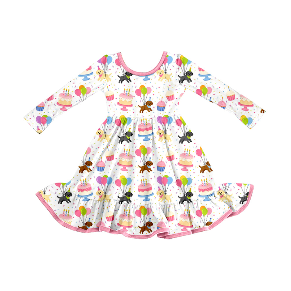 preorder GLD1753 Happy Birthday Cake Long Sleeve Girls Dress