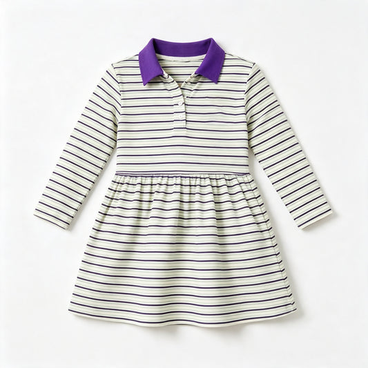 preorder GLD1757 Mardi Gras Striped Long Sleeve Girls Dress