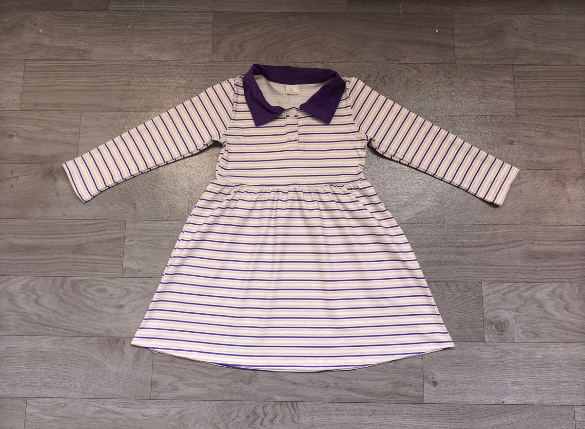 preorder Samples GLD1757 Mardi Gras Striped Long Sleeve Girls Dress