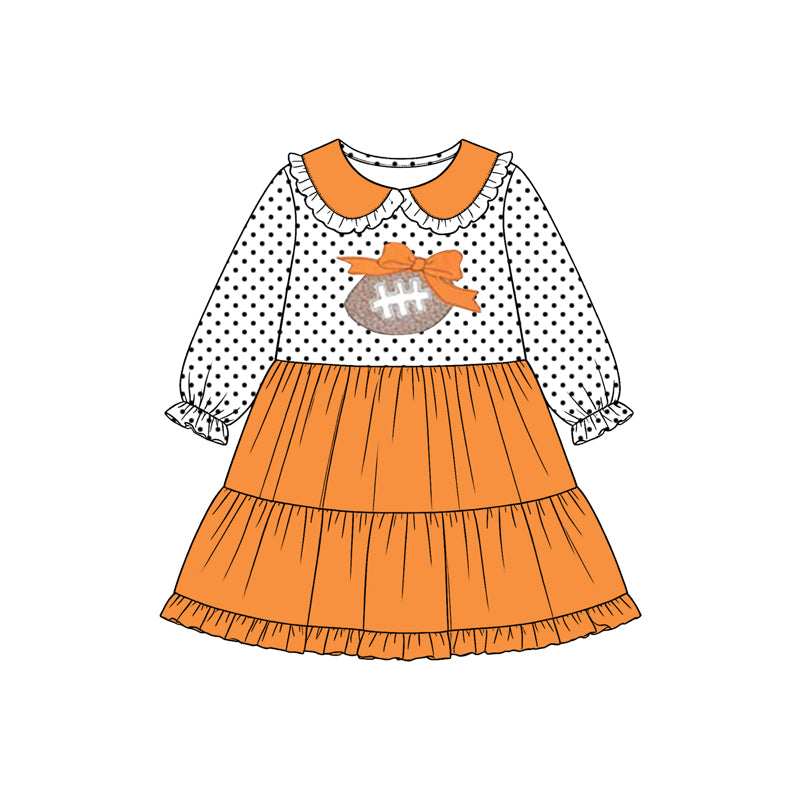 preorder GLD1758 Item Bow Dot Orange Long Sleeve Girls Dress