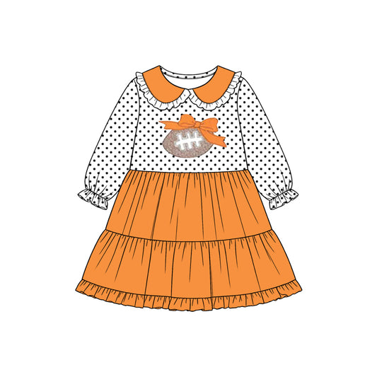 preorder GLD1758 Item Bow Dot Orange Long Sleeve Girls Dress