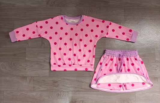 preorder Samples GLD1763 Hot Pink Dot Pink Long Sleeve Shorts Girls Set