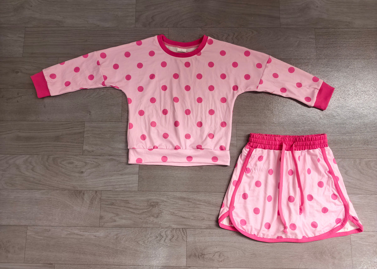 preorder Samples GLD1765 Pink Dot Pink Long Sleeve Shorts Girls Set