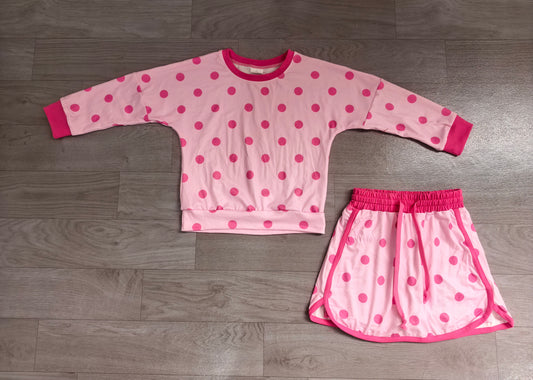 preorder Samples GLD1765 Pink Dot Pink Long Sleeve Shorts Girls Set
