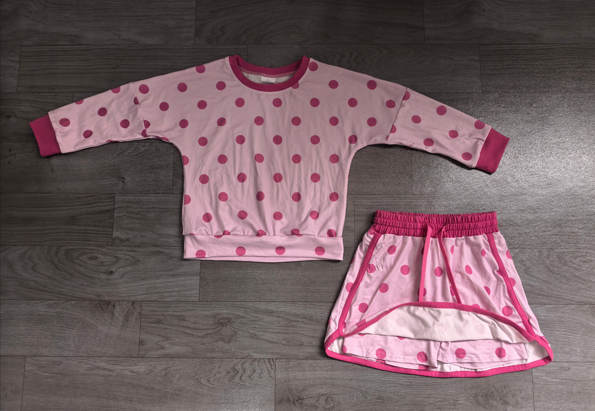 preorder Samples GLD1765 Pink Dot Pink Long Sleeve Shorts Girls Set
