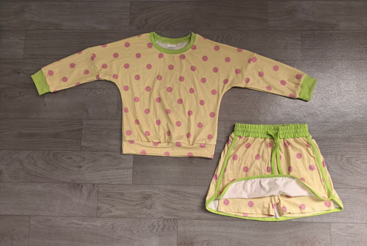 preorder GLD1766 Yellow Dot Yellow Long Sleeve Shorts Girls Set