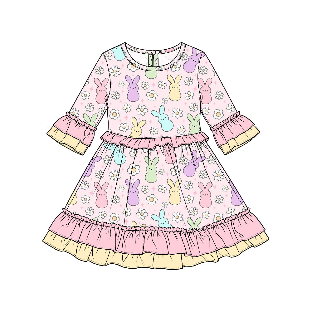 preorder GLD1794 Easter Bunny Rabbit Flowers Long Sleeve Girls Dress