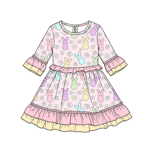 preorder GLD1794 Easter Bunny Rabbit Flowers Long Sleeve Girls Dress