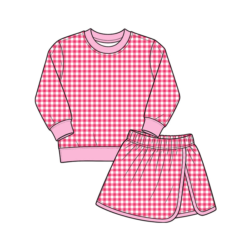 preorder GLD1801 Yoga Hot Pink Checkered Long Sleeve Skorts Girls Set