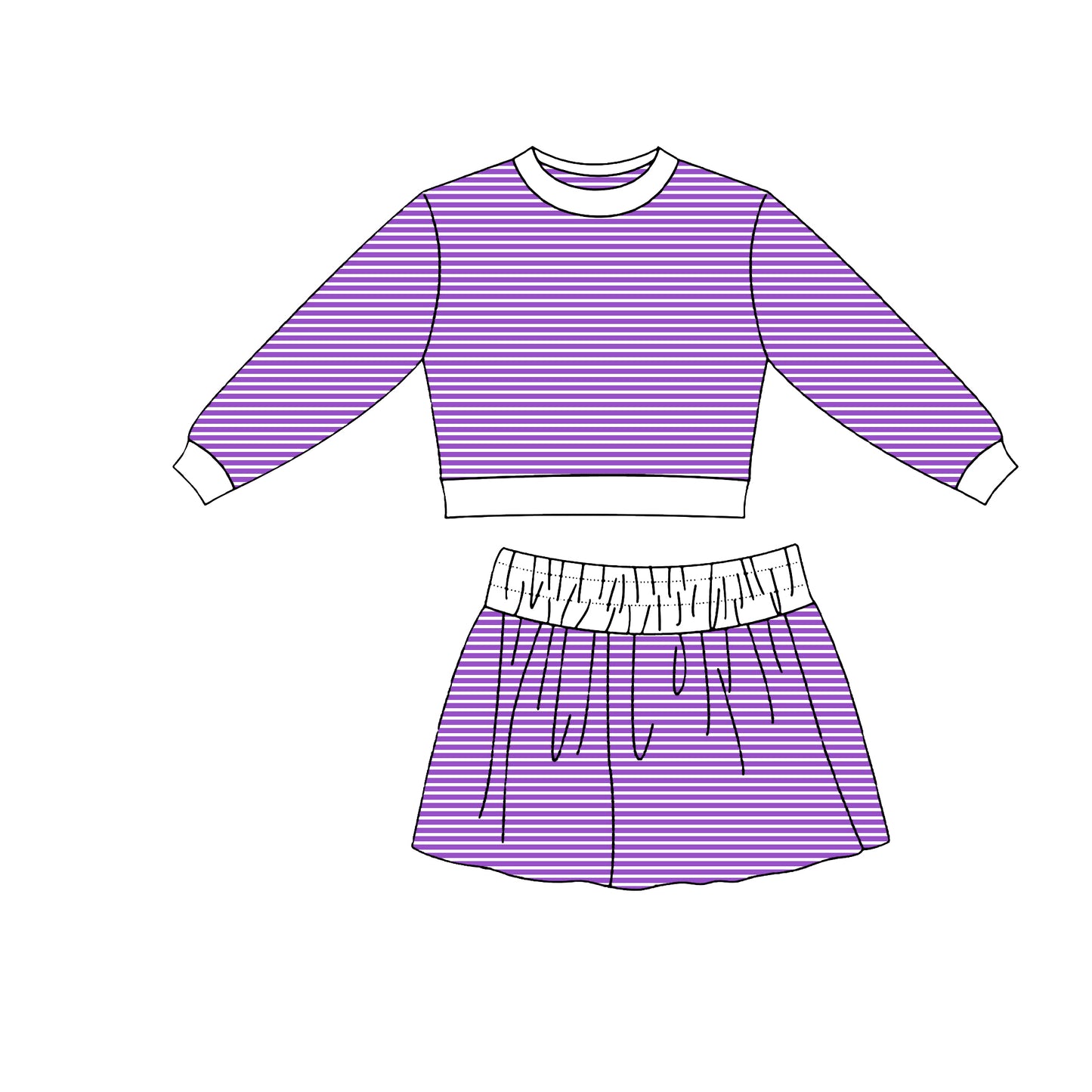 preorder GLD1805 Yoga Purple Striped Long Sleeve Skorts Girls Set