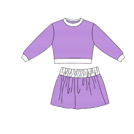 preorder GLD1805 Yoga Purple Striped Long Sleeve Skorts Girls Set