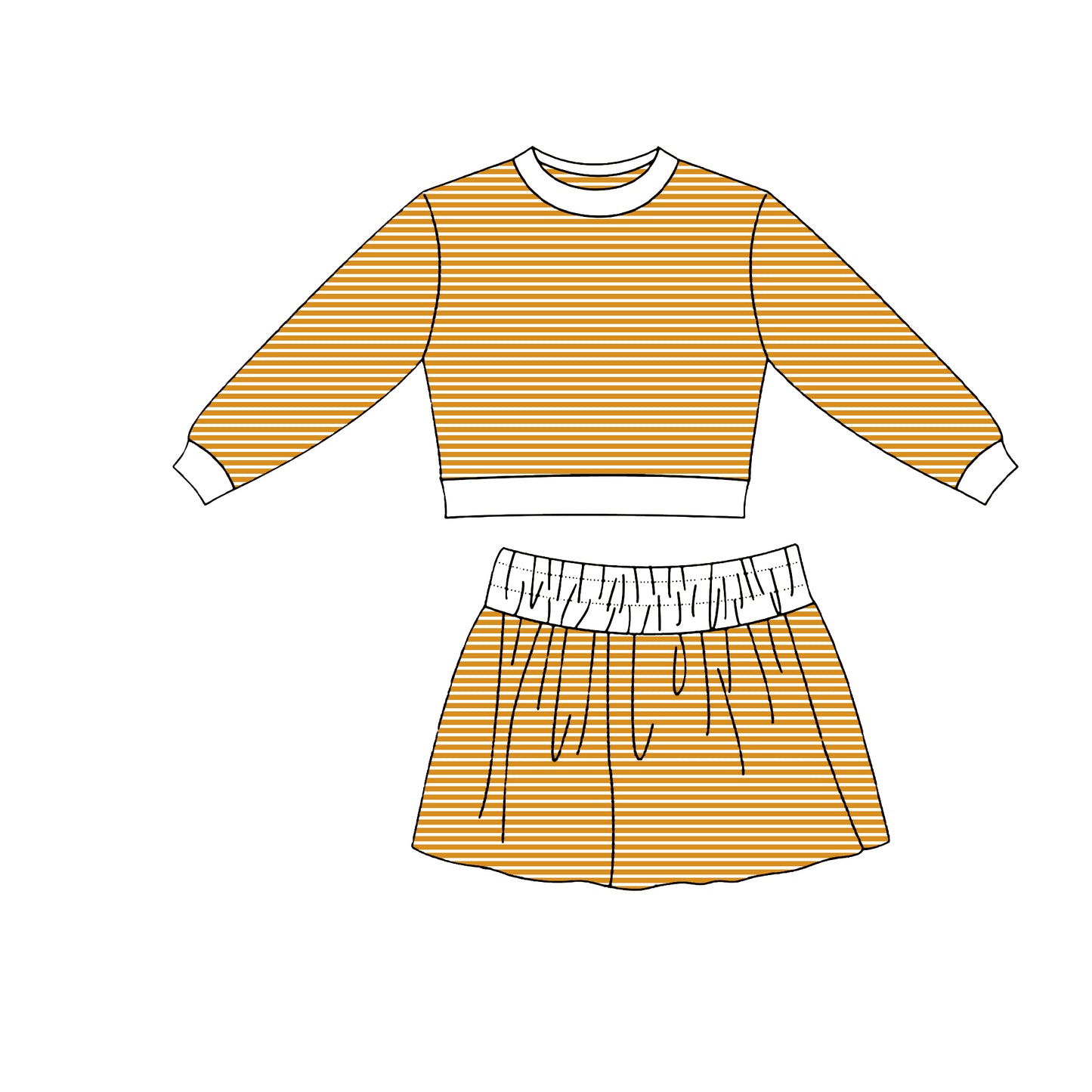 preorder GLD1808 Yoga Orange Striped Long Sleeve Skorts Girls Set
