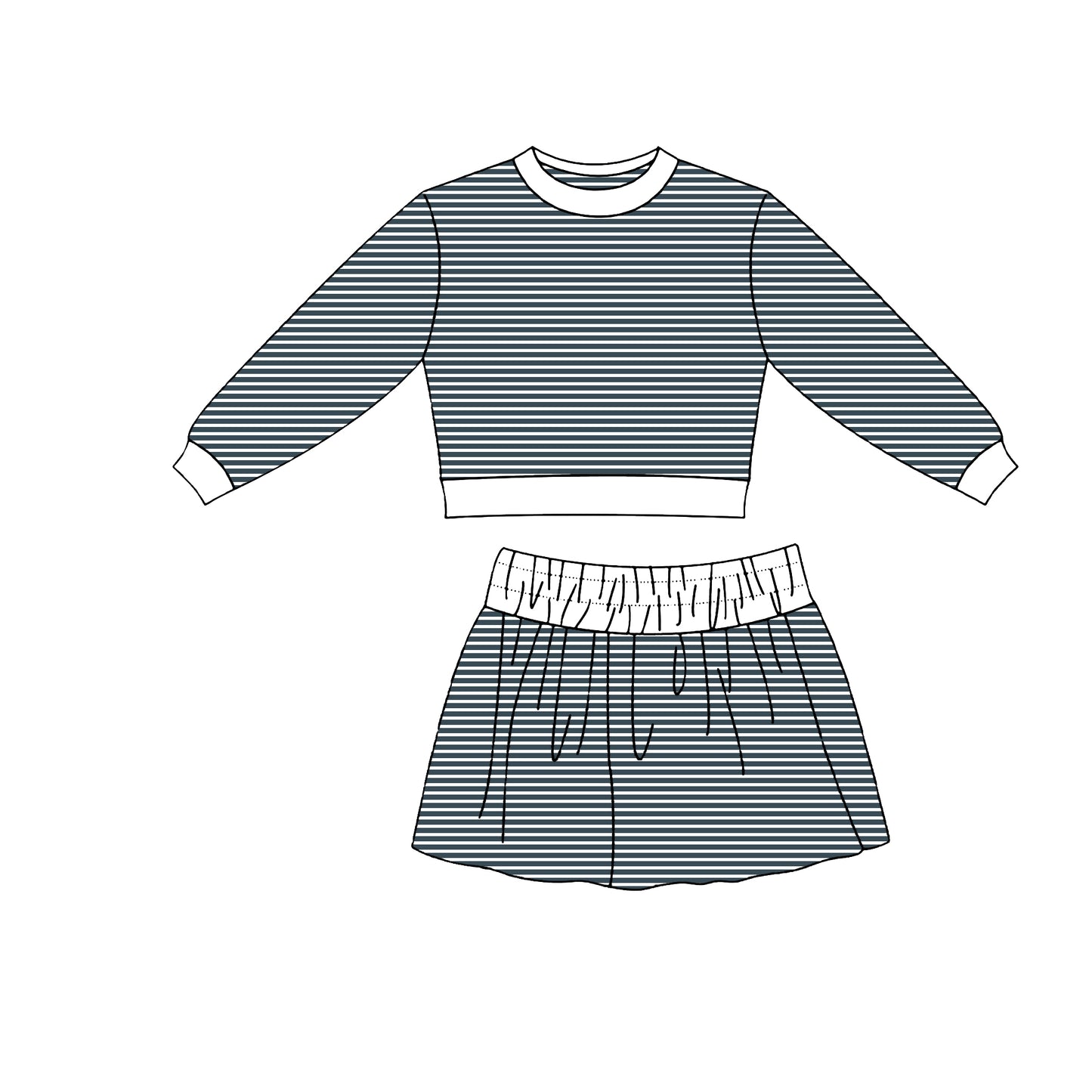 preorder GLD1809 Yoga Gray Striped Long Sleeve Skorts Girls Set