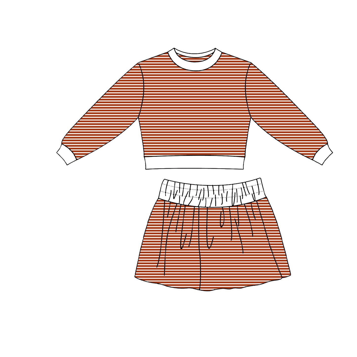 preorder GLD1810 Yoga Brown Striped Long Sleeve Skorts Girls Set