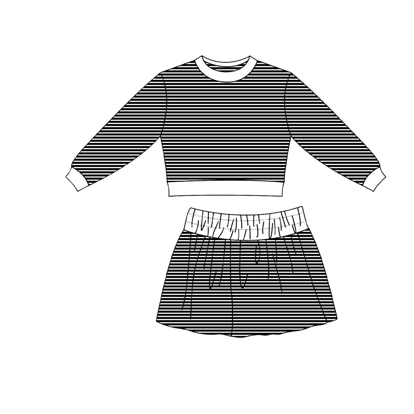 preorder GLD1811 Yoga Black Striped Long Sleeve Skorts Girls Set