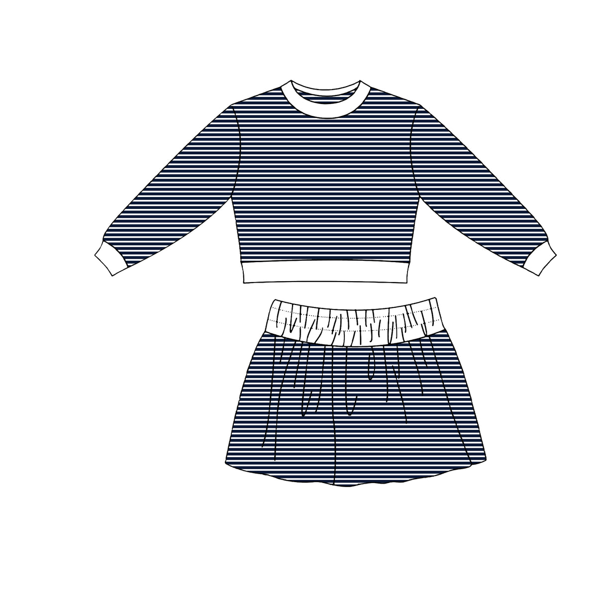 preorder GLD1813 Yoga Navy Blue Striped Long Sleeve Skorts Girls Set
