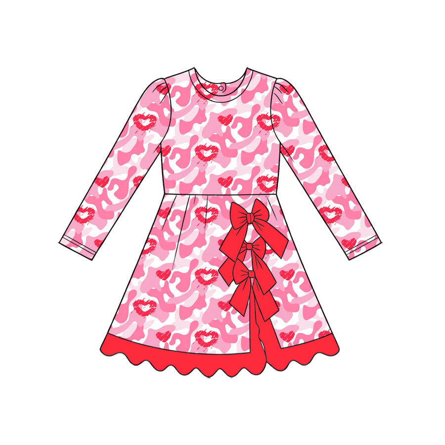 preorder GLD1817 Yoga Valentine's Day Hot Pink Heart Camo Long Sleeve Girls Dress