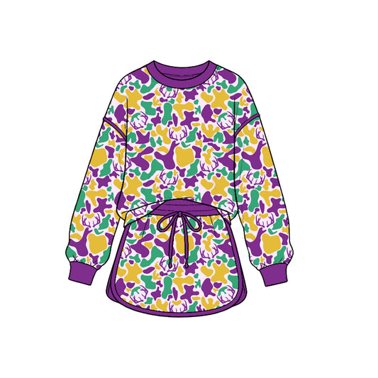 preorder GLD1823 Mardi Gras Camo Long Sleeve Skorts Girls Set