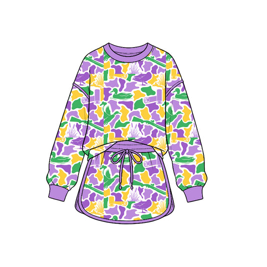 preorder GLD1824 Easter Mardi Gras Camo Long Sleeve Skorts Girls Set