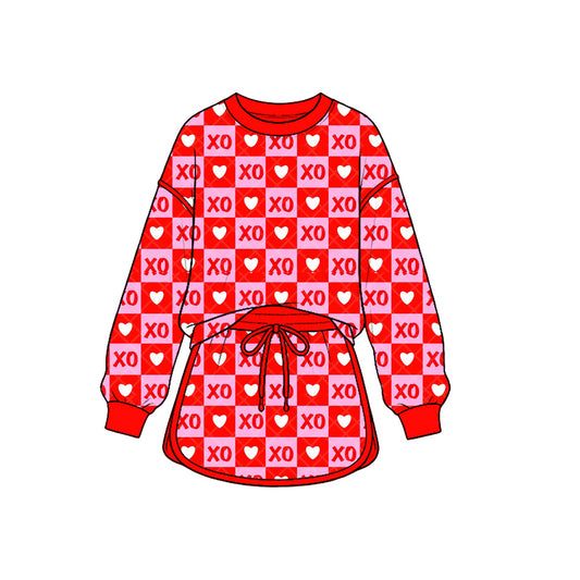 preorder GLD1826 Valentine's Day Heart Checkered Long Sleeve Shorts Girls Set