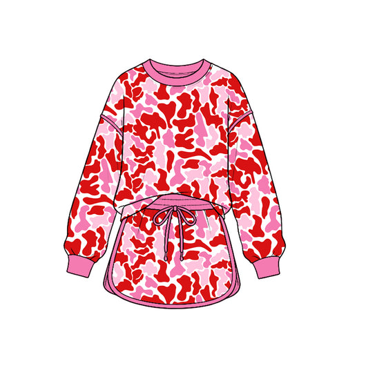 preorder GLD1827 Valentine's Day Camo Long Sleeve Shorts Girls Set
