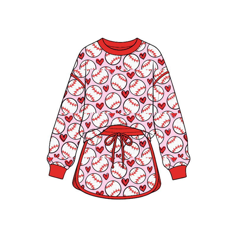 preorder GLD1829 Valentine's Day Heat Baseball Pink Long Sleeve Shorts Girls Set