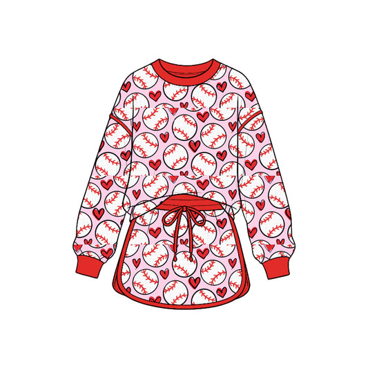 preorder GLD1829 Valentine's Day Heat Baseball Pink Long Sleeve Shorts Girls Set