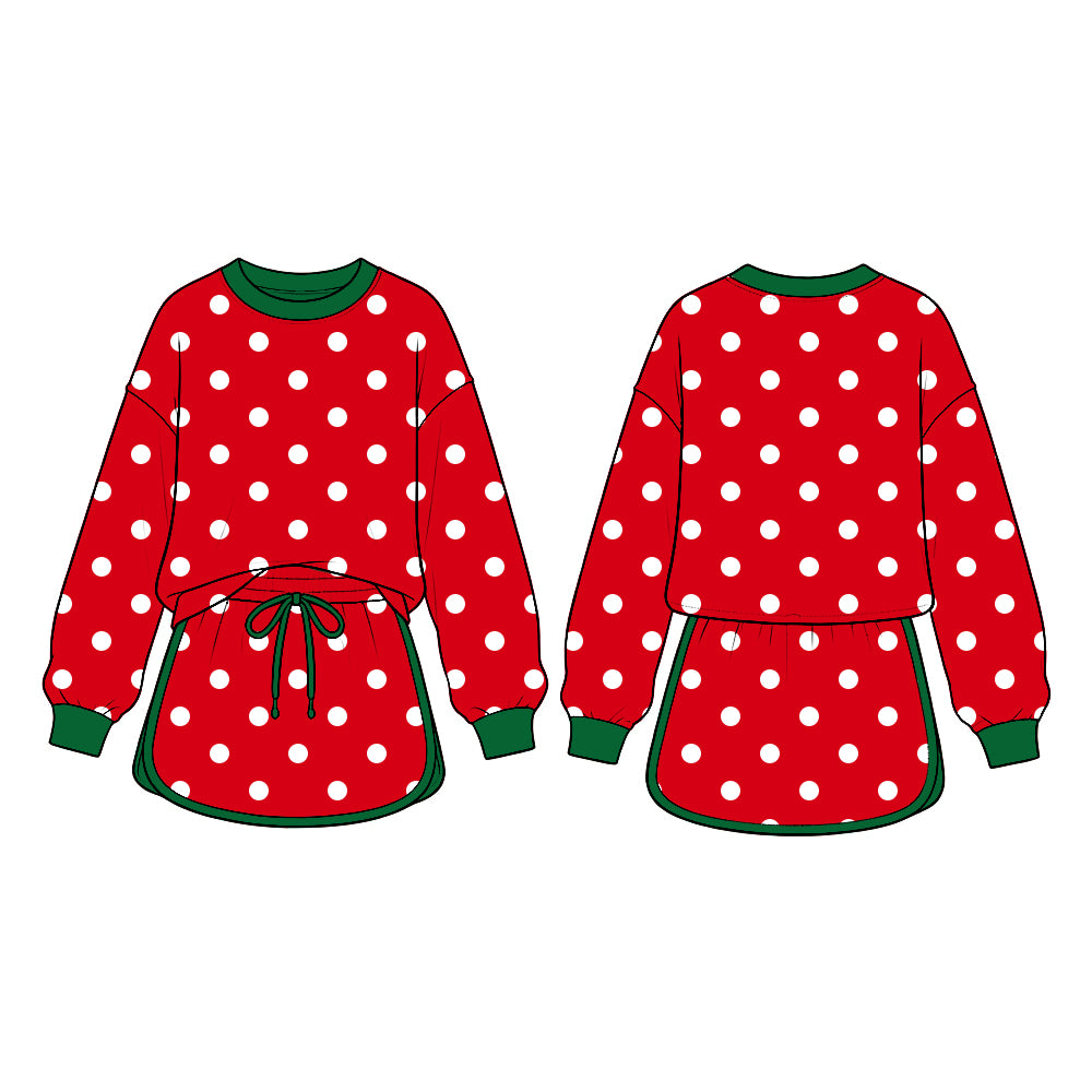 preorder GLD1832 Red Dot Long Sleeve Skorts Girls Set