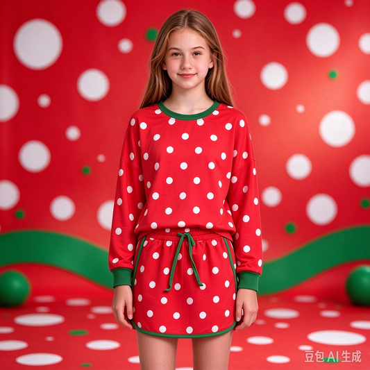 preorder Samples GLD1832 Red Dot Long Sleeve Skorts Girls Set