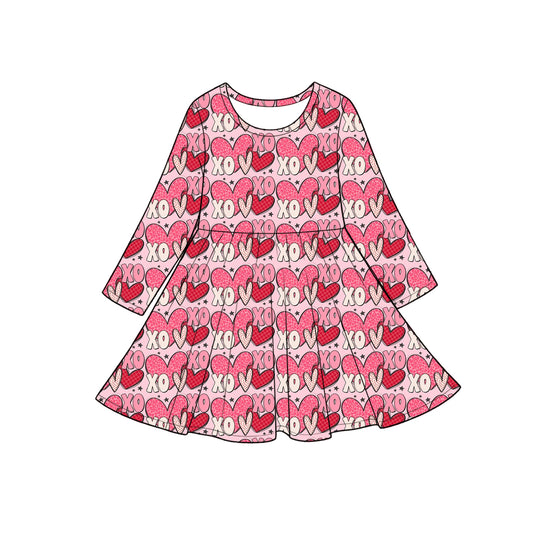 preorder GLD1839 Valentine's Day Heart Hot Pink Long Sleeve Girls Dress