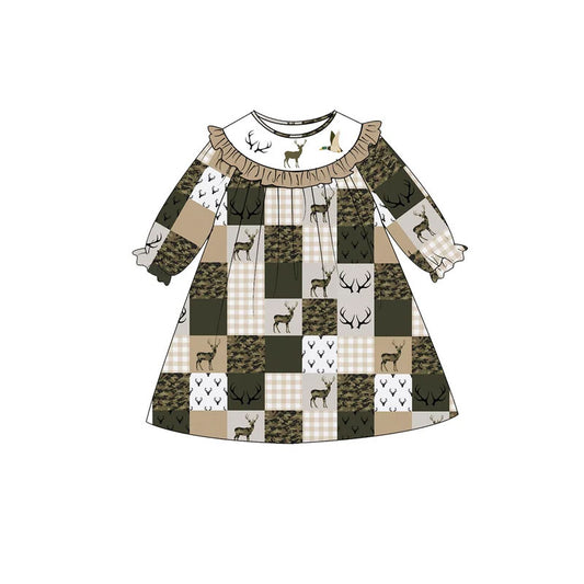 preorder GLD1841 Hunting Dog Mallard Dog Camo Long Sleeve Girls Dress