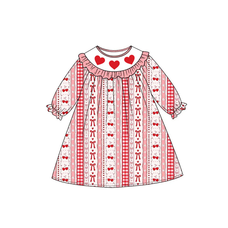 preorder GLD1842 Valentine's Day Heart Bows Long Sleeve Girls Dress