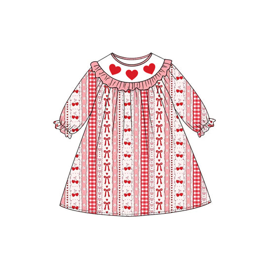 preorder GLD1842 Valentine's Day Heart Bows Long Sleeve Girls Dress